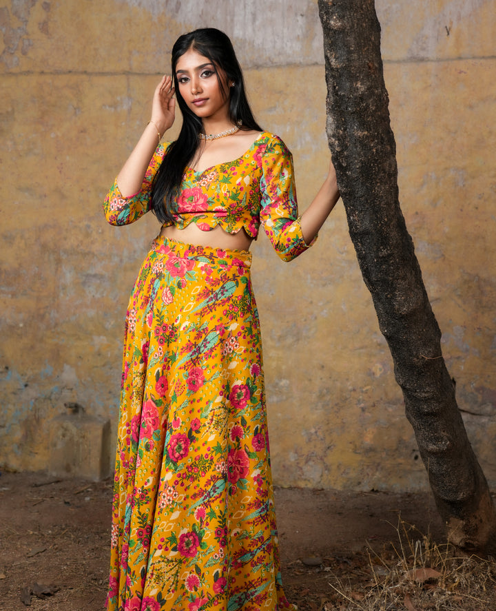 Yellow floral lehenga
