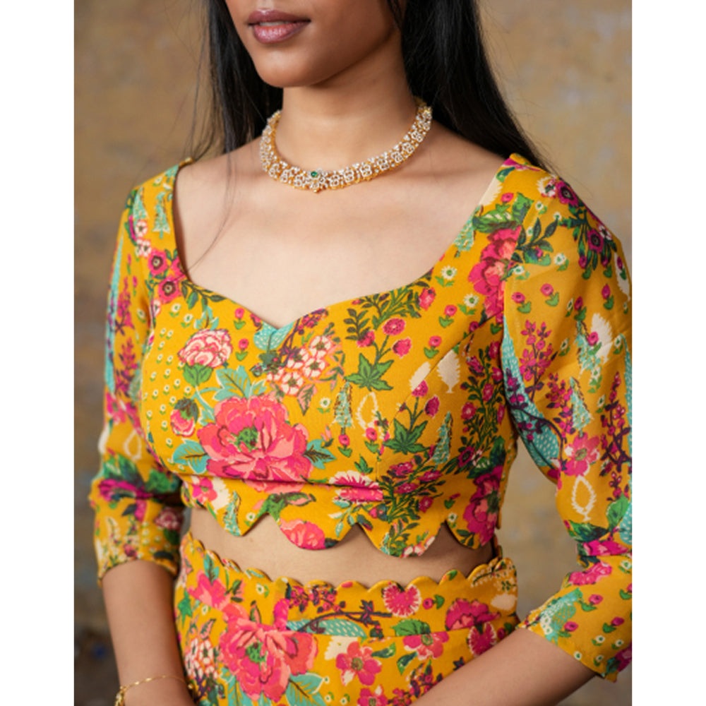 Yellow floral lehenga