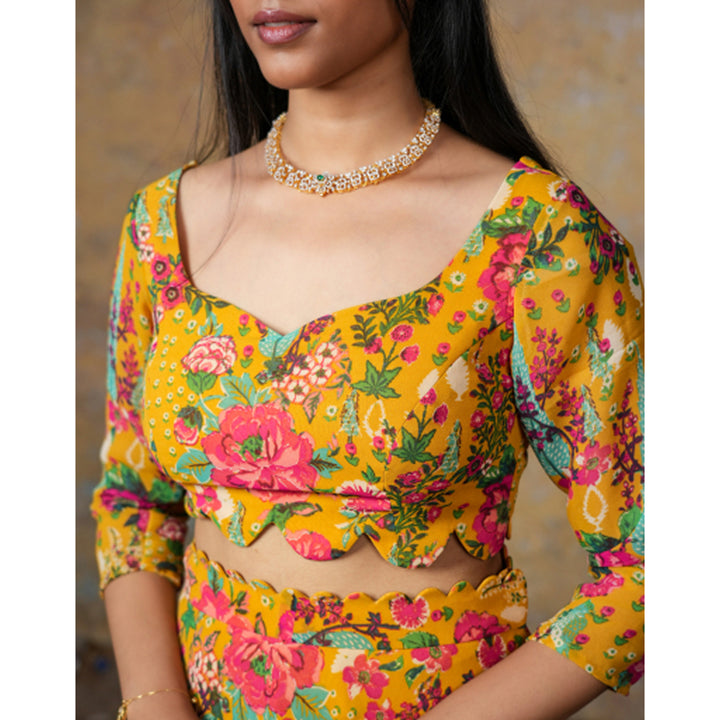 Yellow floral lehenga