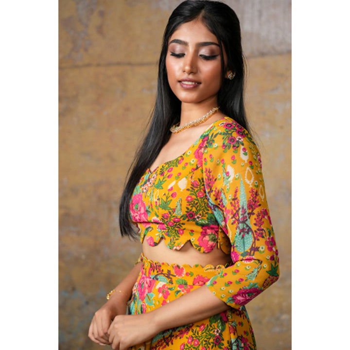 Yellow floral lehenga