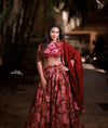 Deep Red Floral Tissue Lehenga