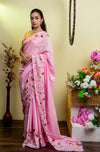 Pink Mul cotton embroidery saree