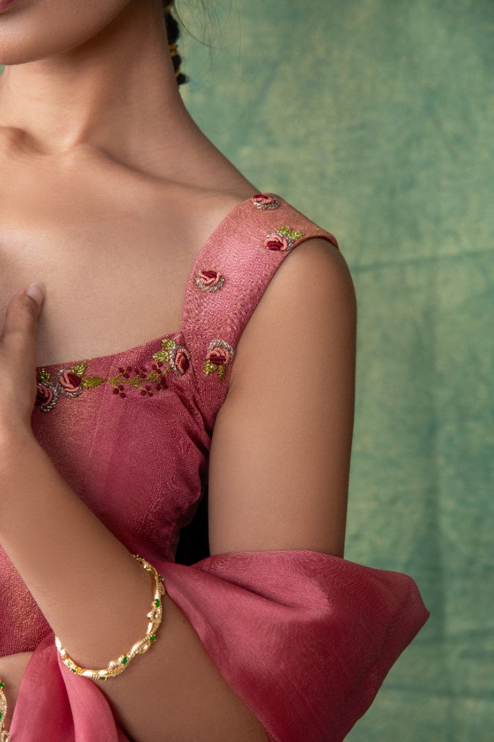 Peach Tissue embroidery dress