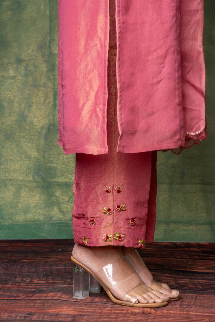 Peach Tissue embroidery dress