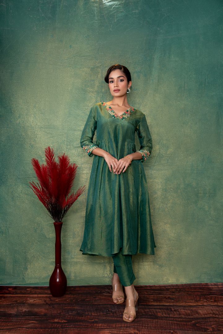Green Tissue embroidery dress