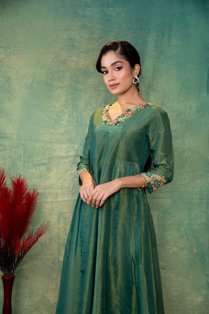 Green Tissue embroidery dress