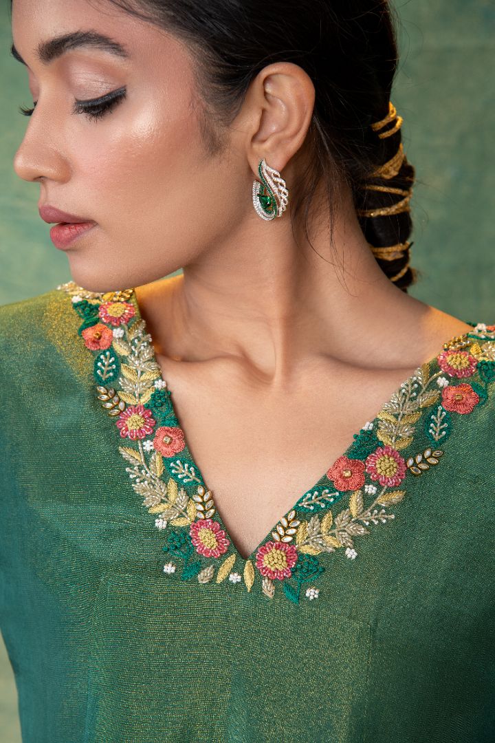 Green Tissue embroidery dress
