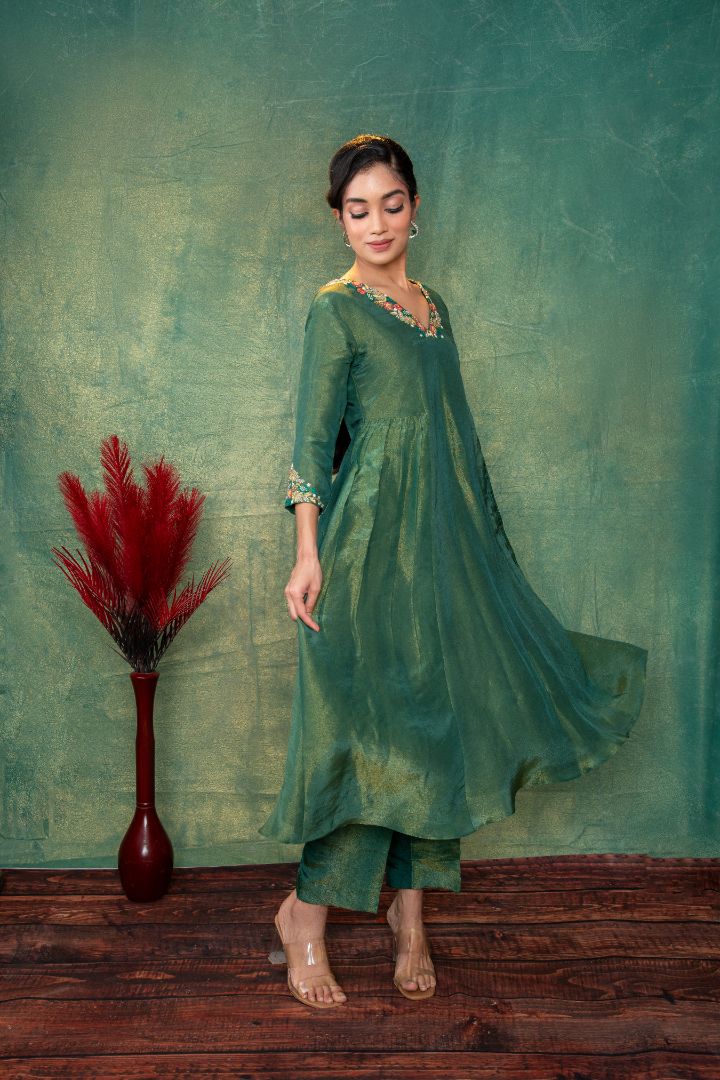 Green Tissue embroidery dress