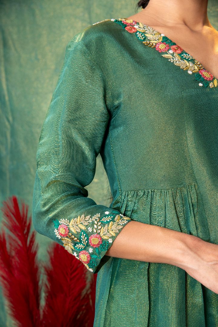 Green Tissue embroidery dress