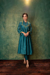 Teal chenderi embroidery kurta and pants