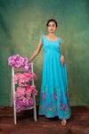 Sky blue floral embroidery dress
