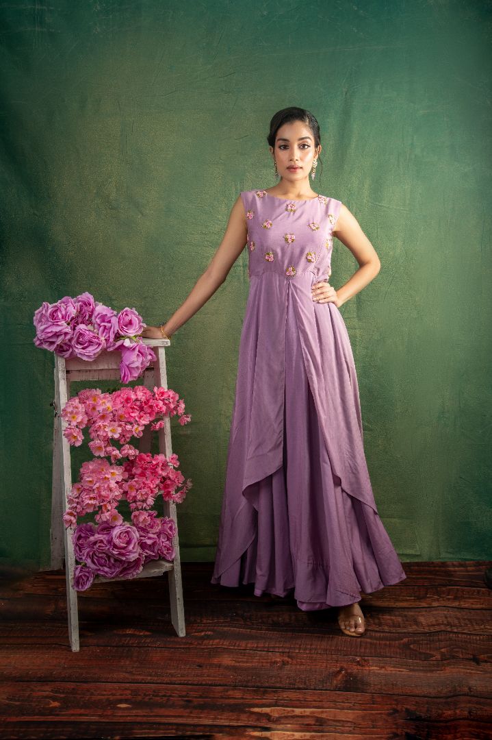 Lavender double layered embroidery dress
