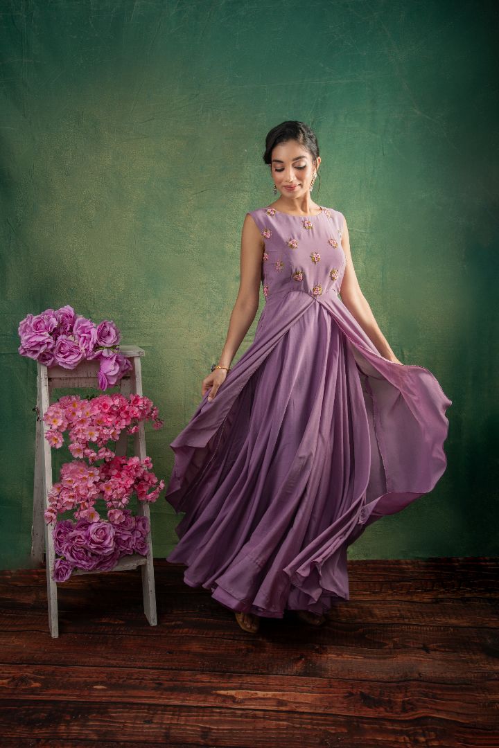 Lavender double layered embroidery dress