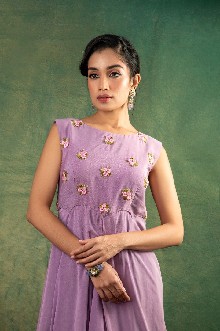 Lavender double layered embroidery dress
