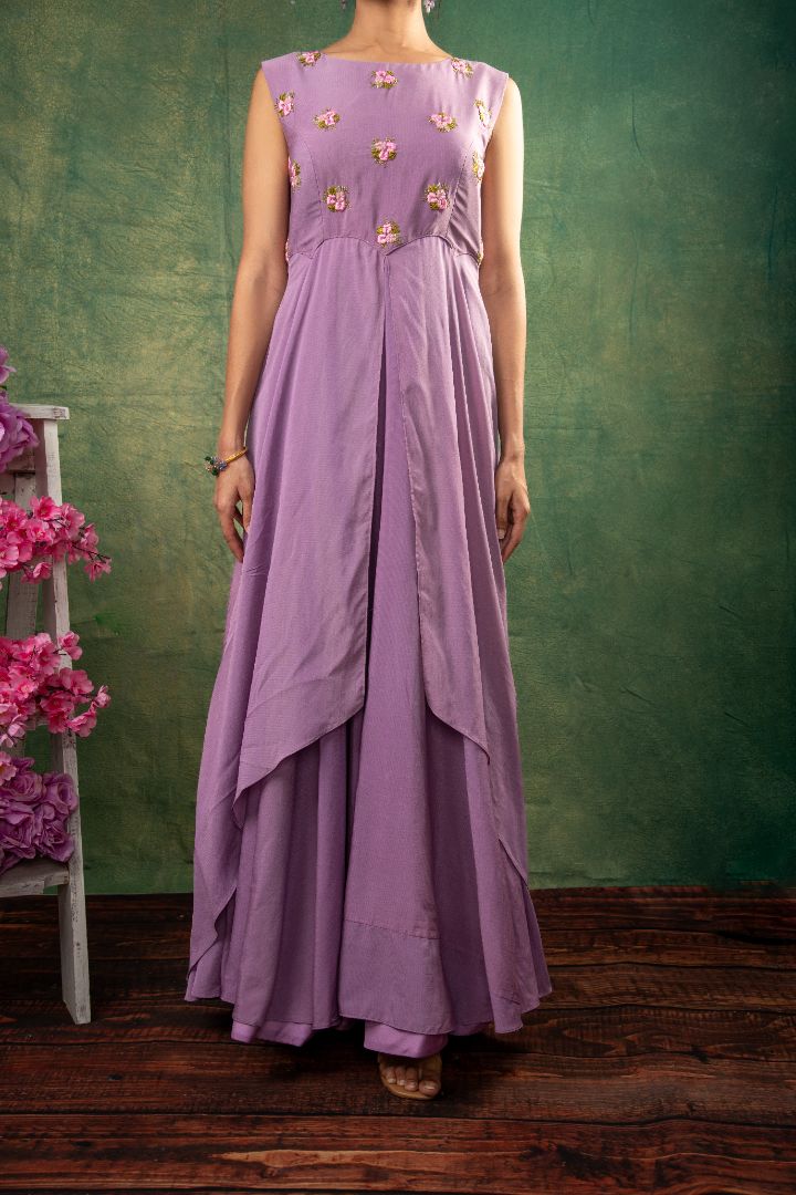Lavender double layered embroidery dress