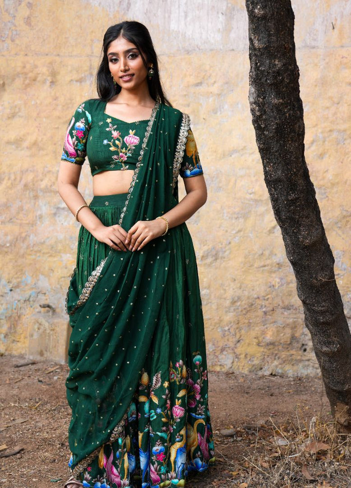 Green kalmkari lehenga