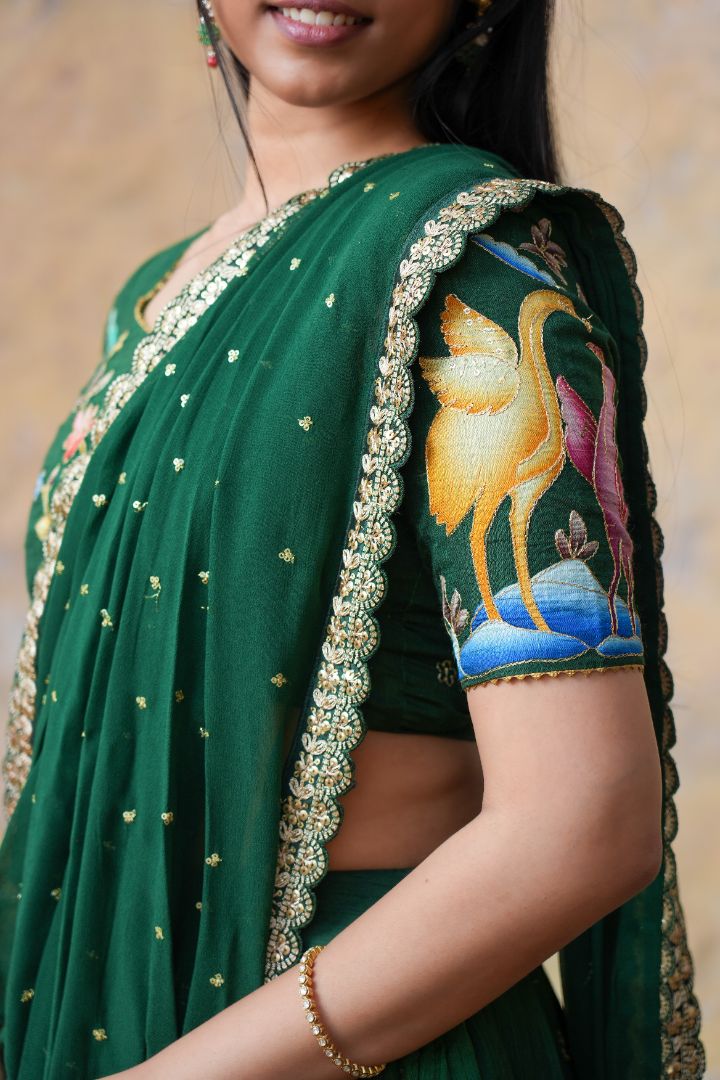 Green kalmkari lehenga
