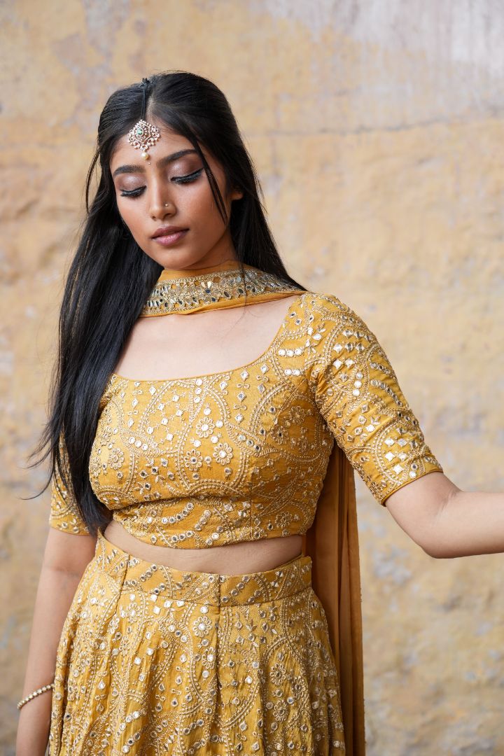 Gold Mirror Tissue lehenga