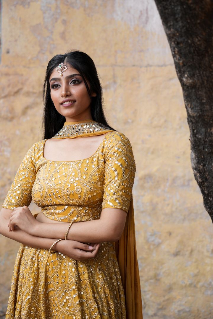 Gold Mirror Tissue lehenga