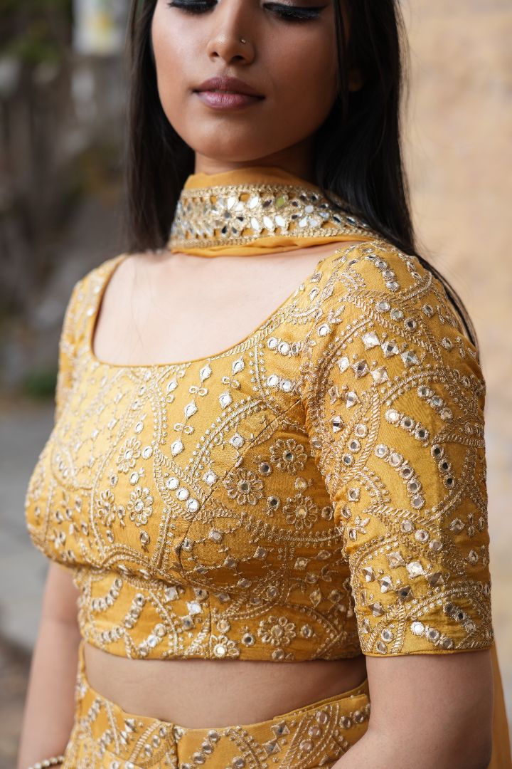 Gold Mirror Tissue lehenga