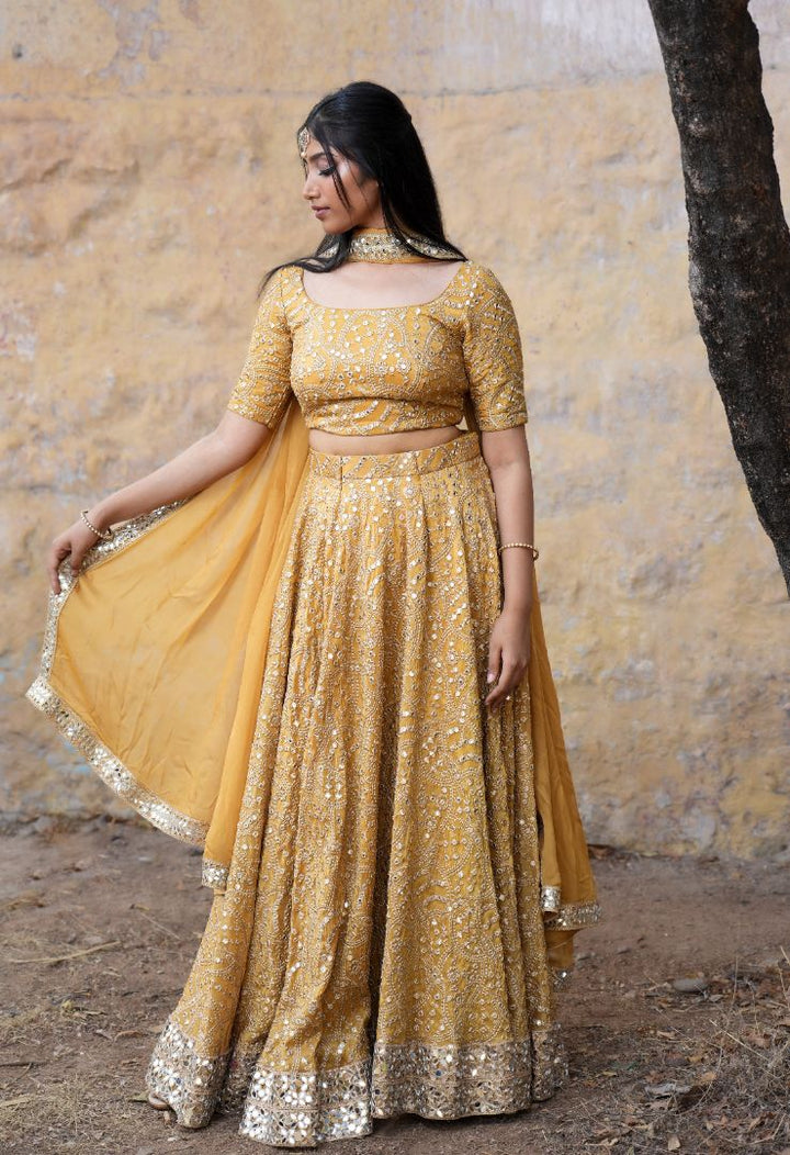 Gold Mirror Tissue lehenga