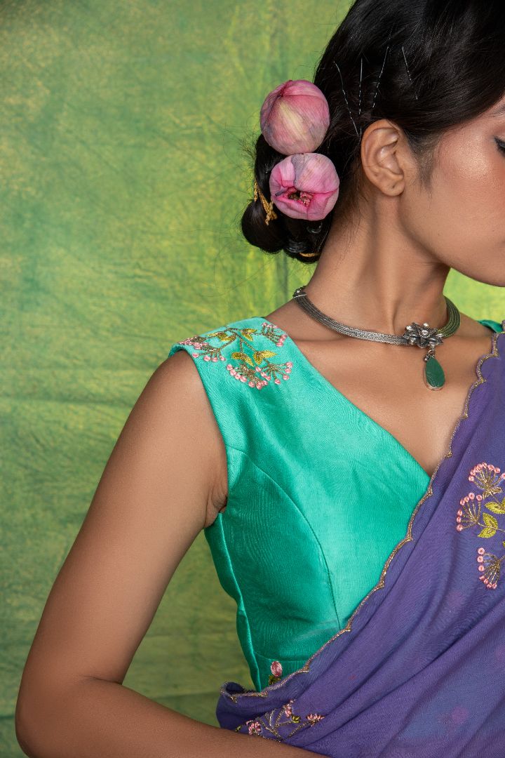 Lavender mul cotton embroidery saree