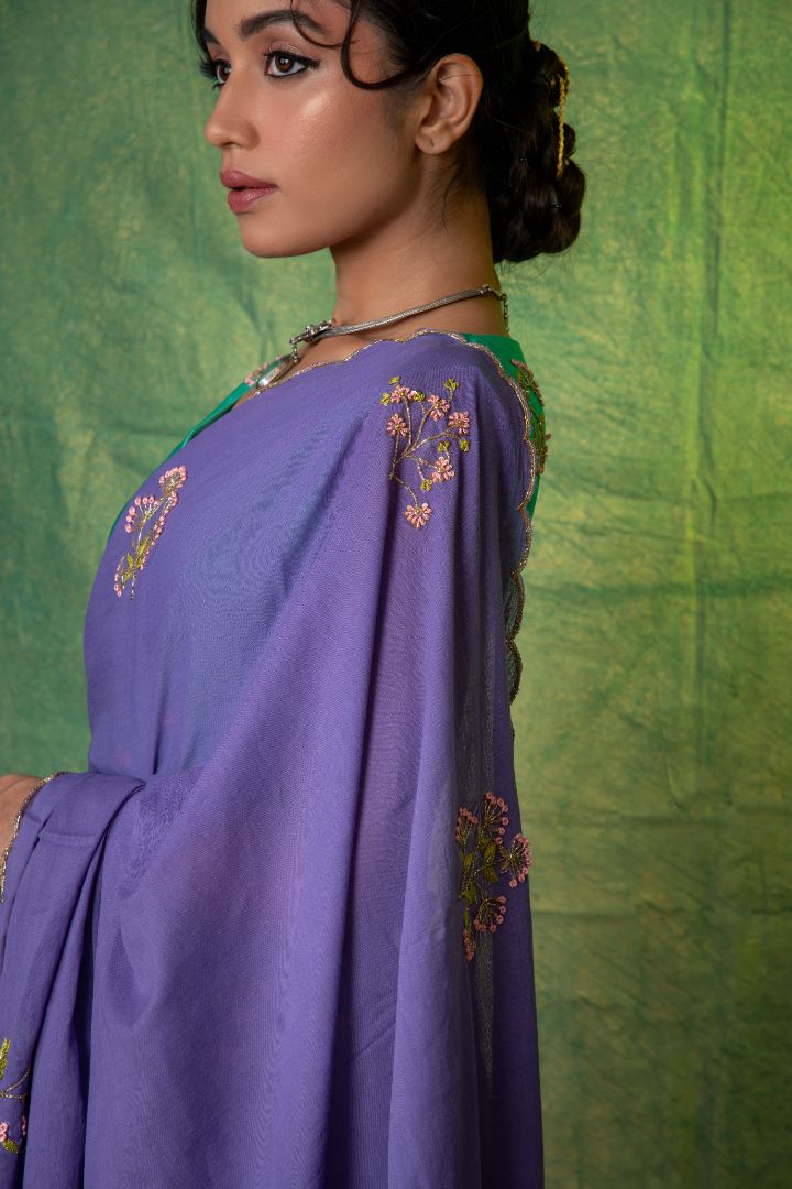 Lavender mul cotton embroidery saree