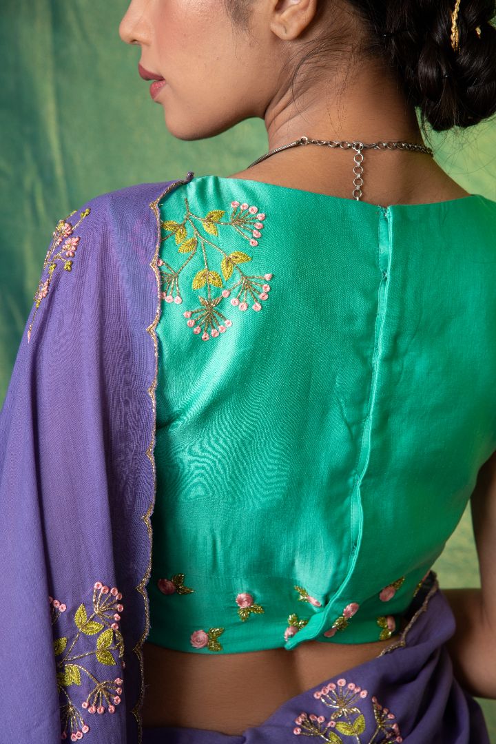 Lavender mul cotton embroidery saree
