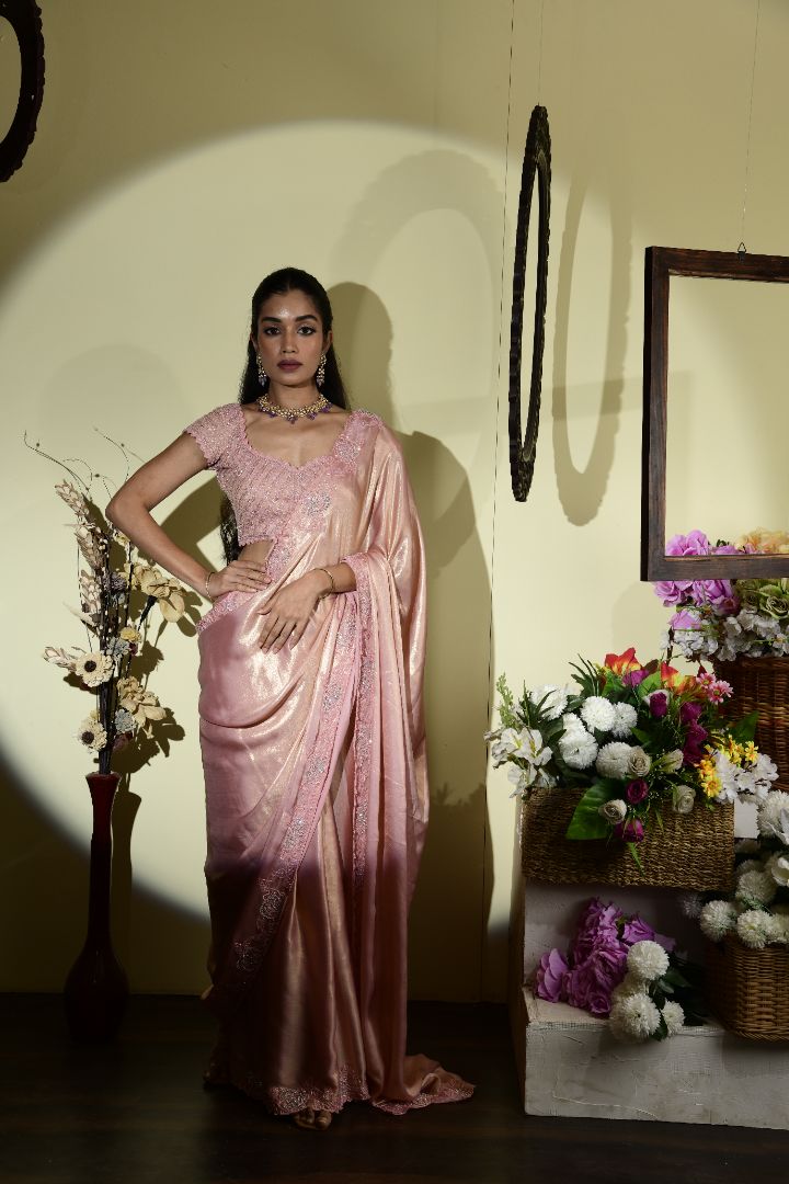 Onion pink embroidery saree