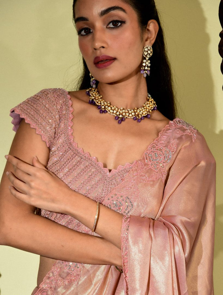 Onion pink embroidery saree