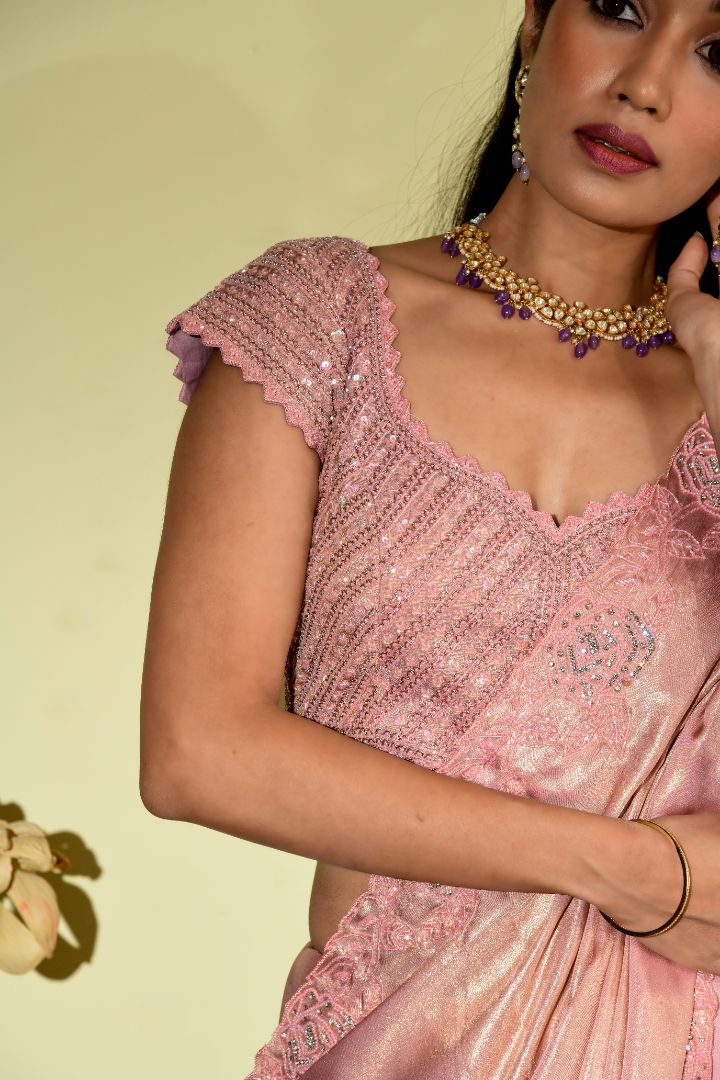 Onion pink embroidery saree