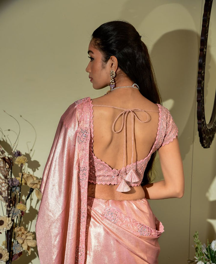 Onion pink embroidery saree