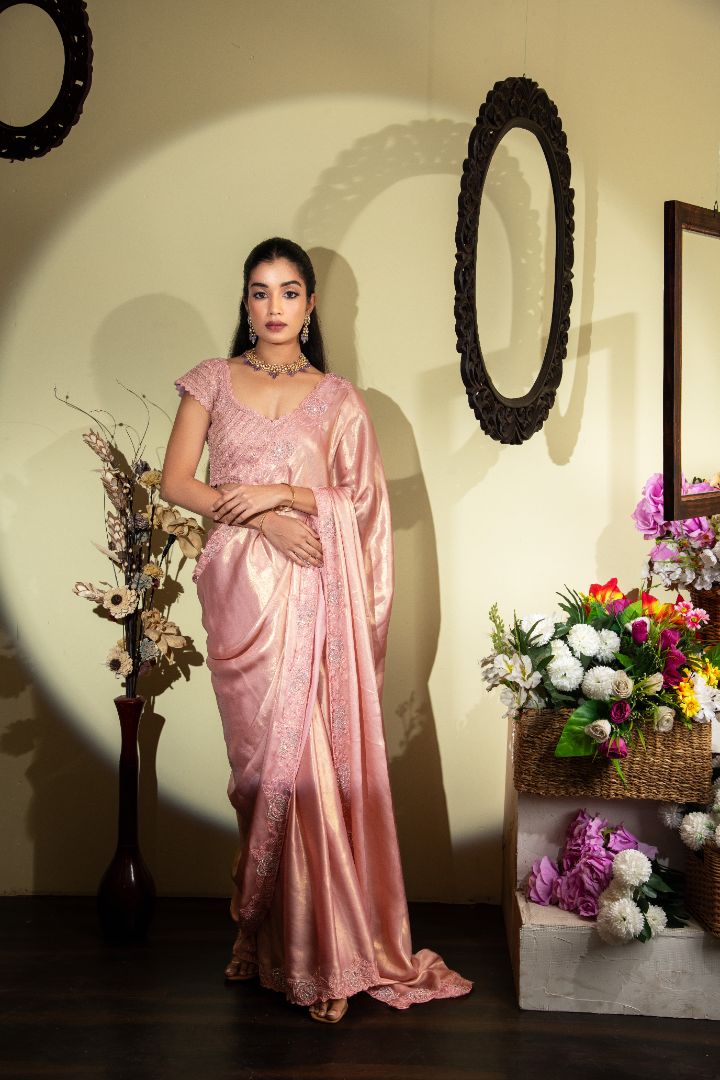 Onion pink embroidery saree