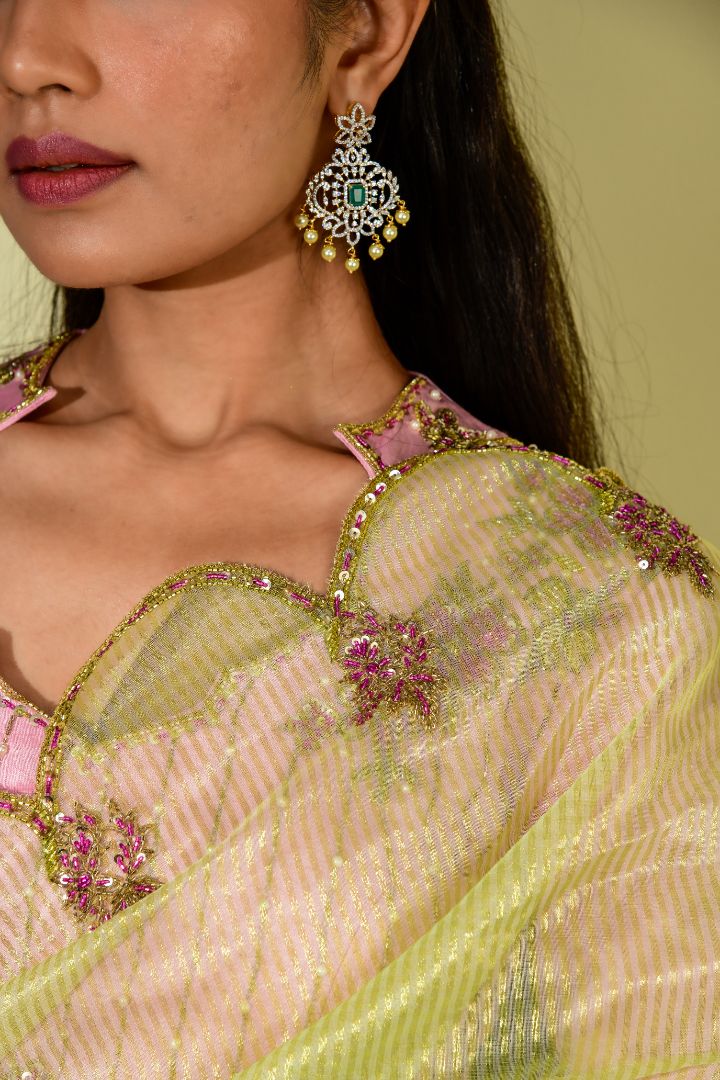 Tissue Lime embroidery saree