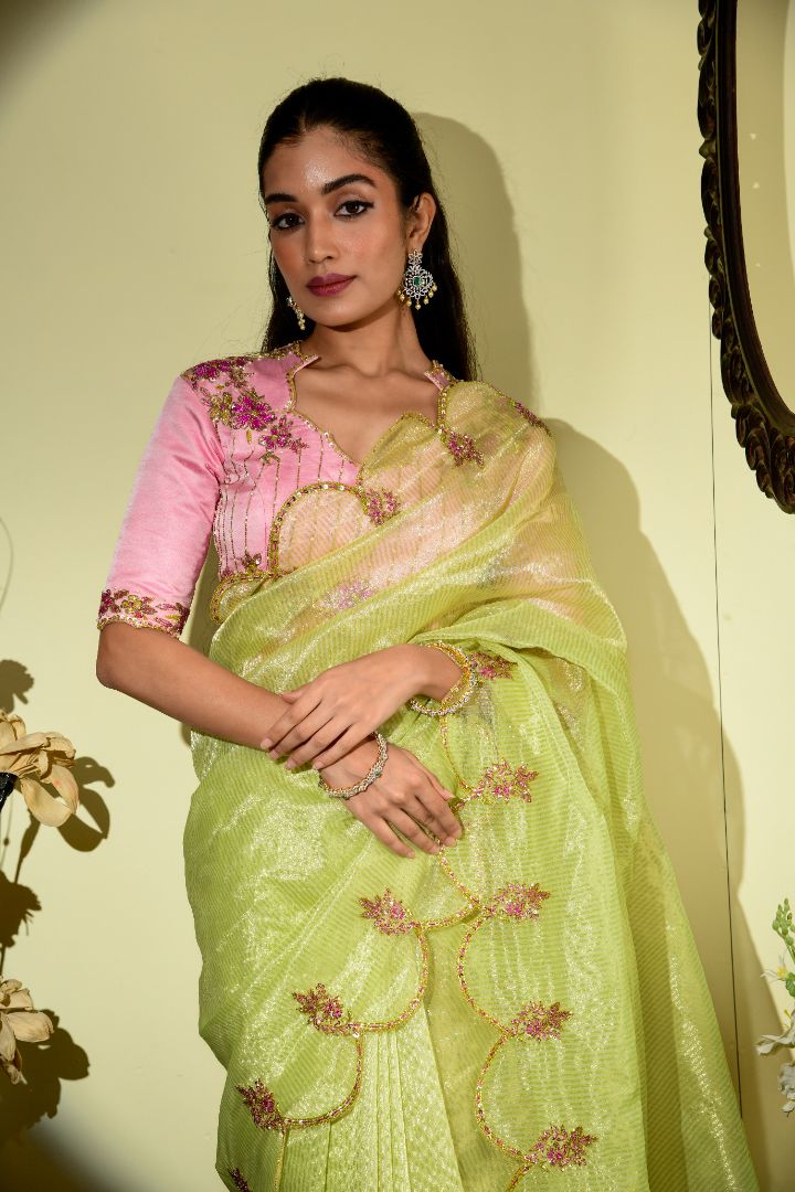 Tissue Lime embroidery saree