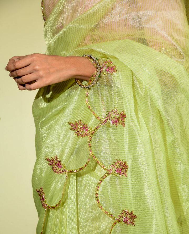 Tissue Lime embroidery saree