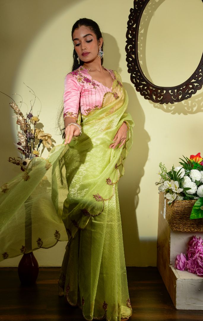 Tissue Lime embroidery saree