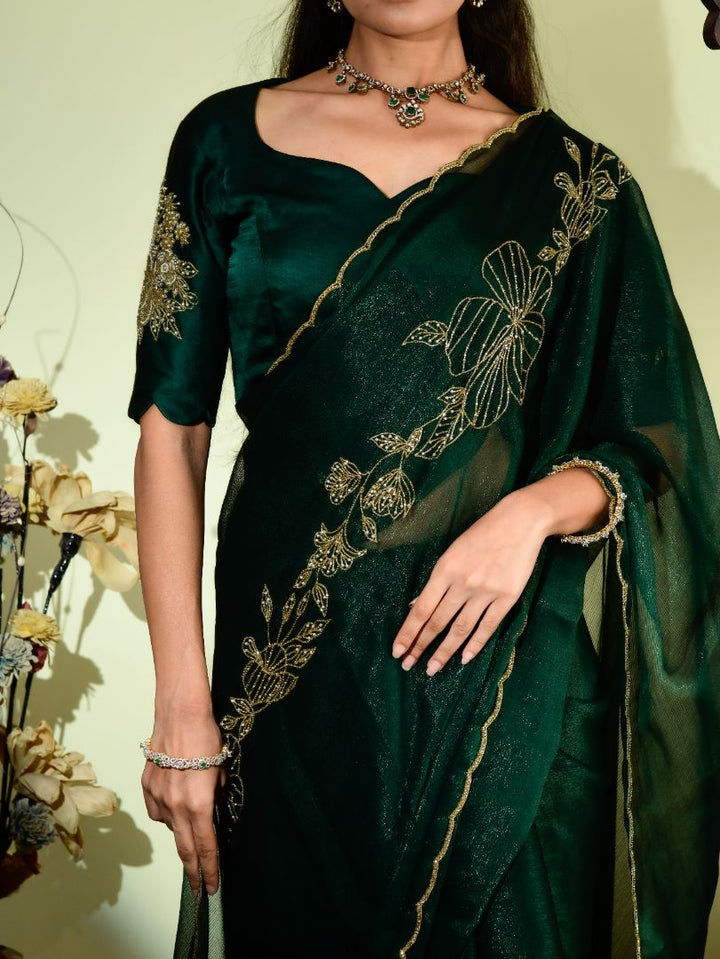 Green Tissue embroidery saree