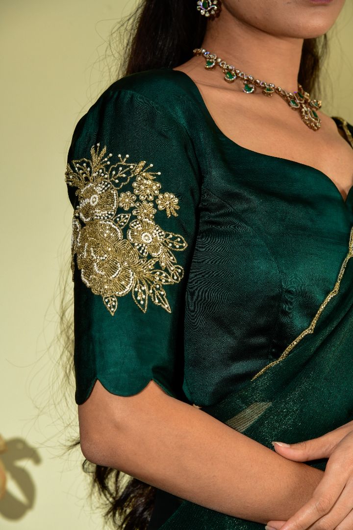 Green Tissue embroidery saree