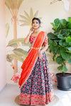 Red and Black Teliya Rumal Bridal Half Saree