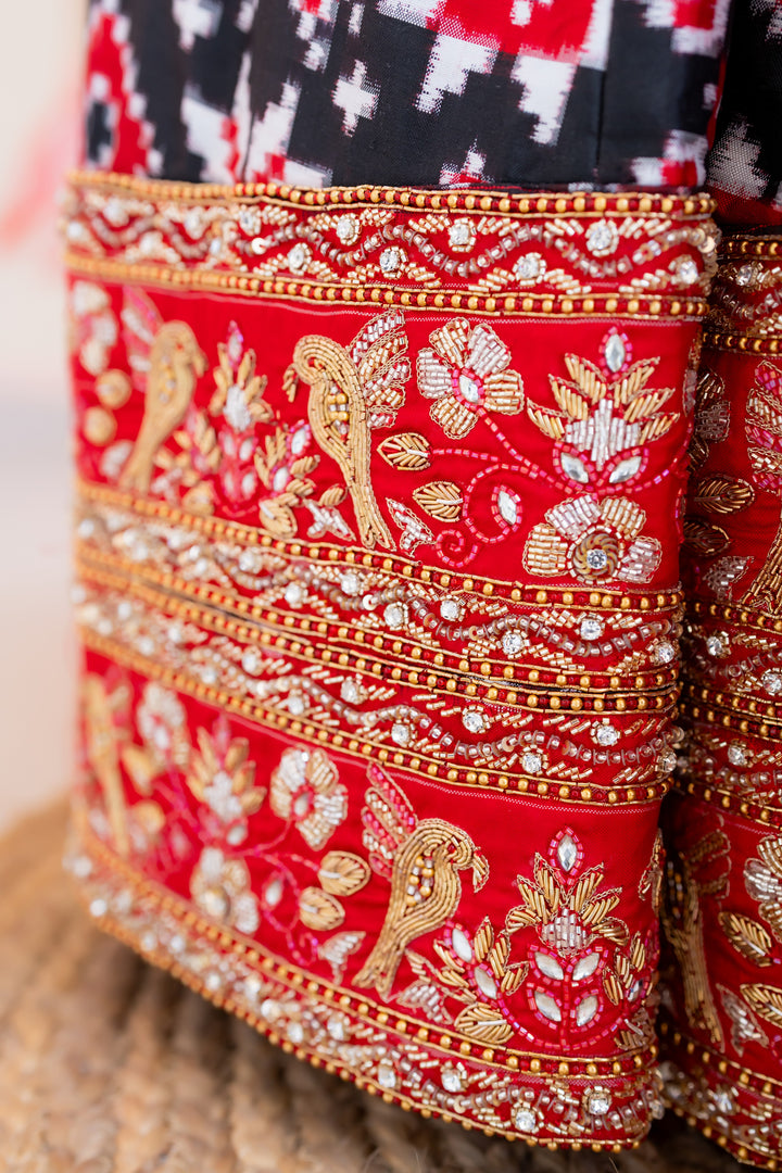 Red and Black Teliya Rumal Bridal Half Saree