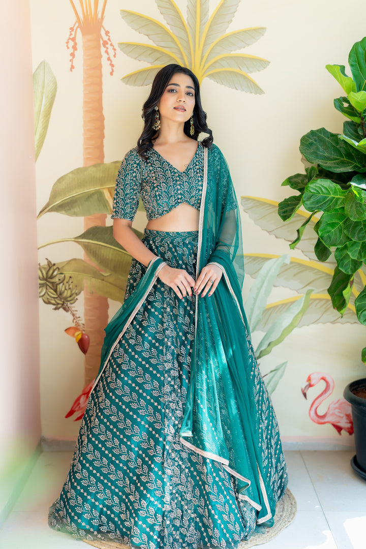 Green  Embroidery Lehenga