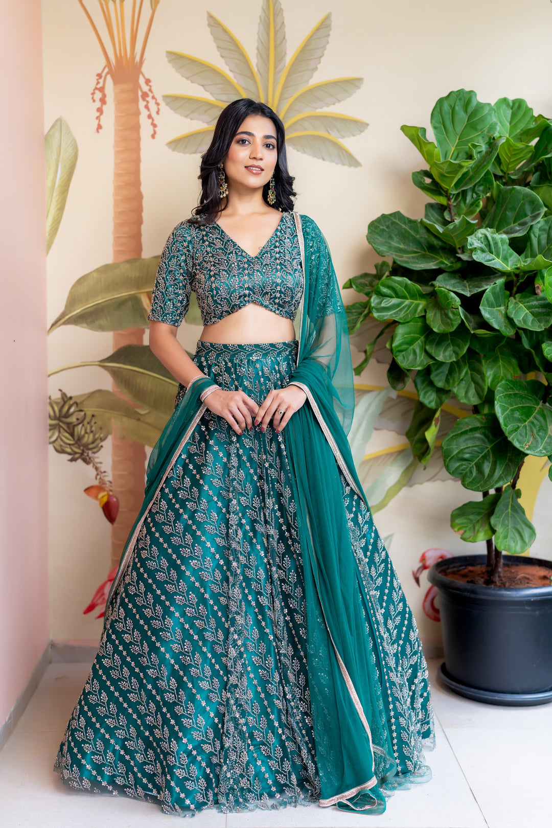 Green  Embroidery Lehenga