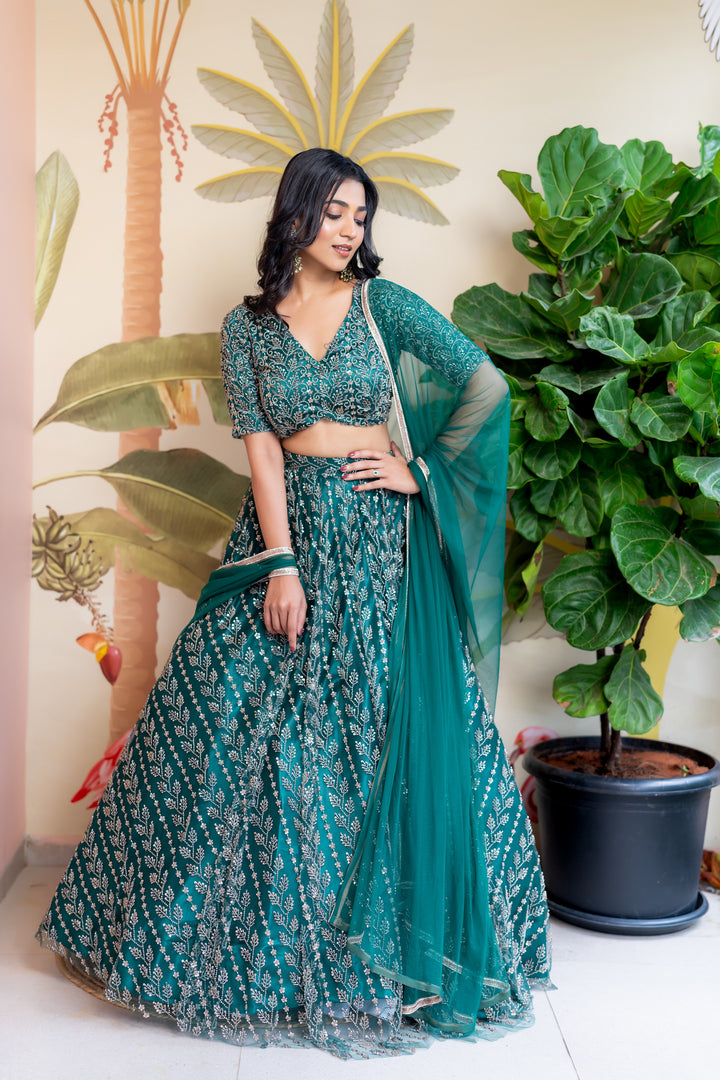 Green  Embroidery Lehenga