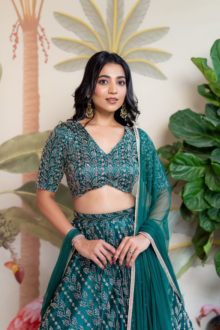 Green  Embroidery Lehenga