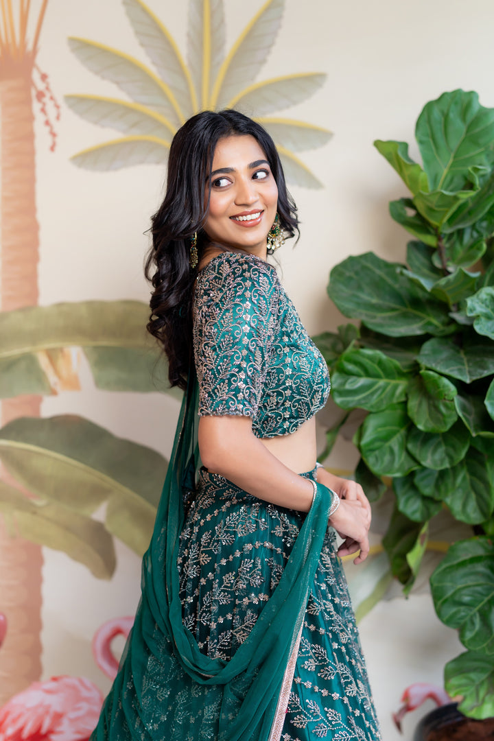 Green  Embroidery Lehenga