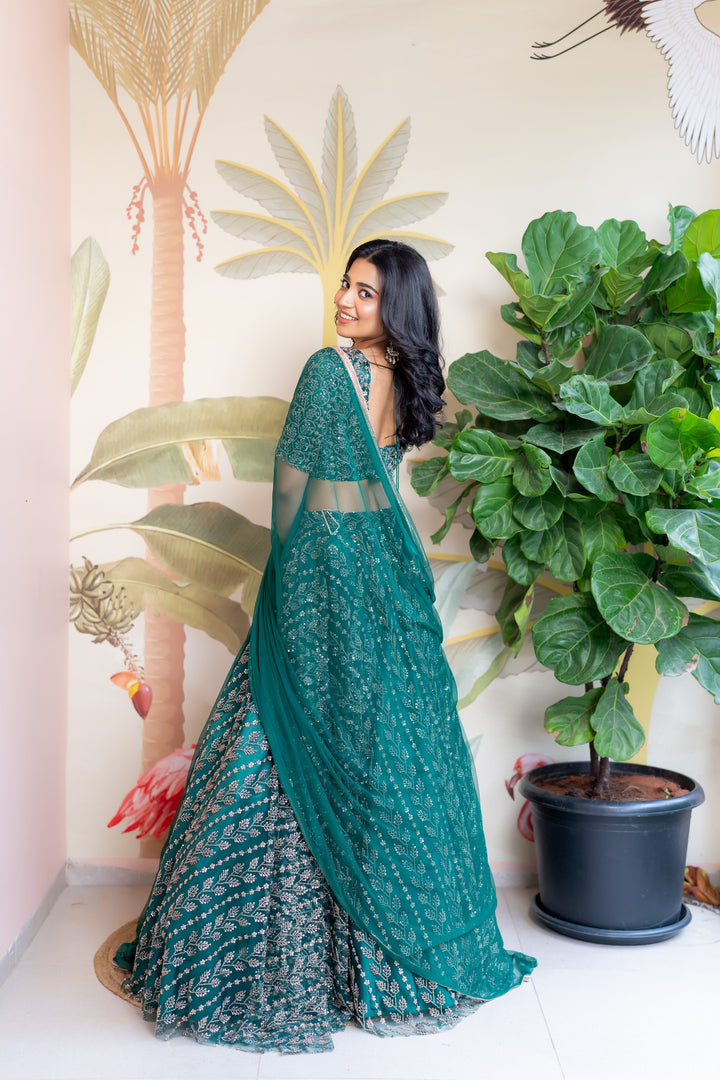 Green  Embroidery Lehenga