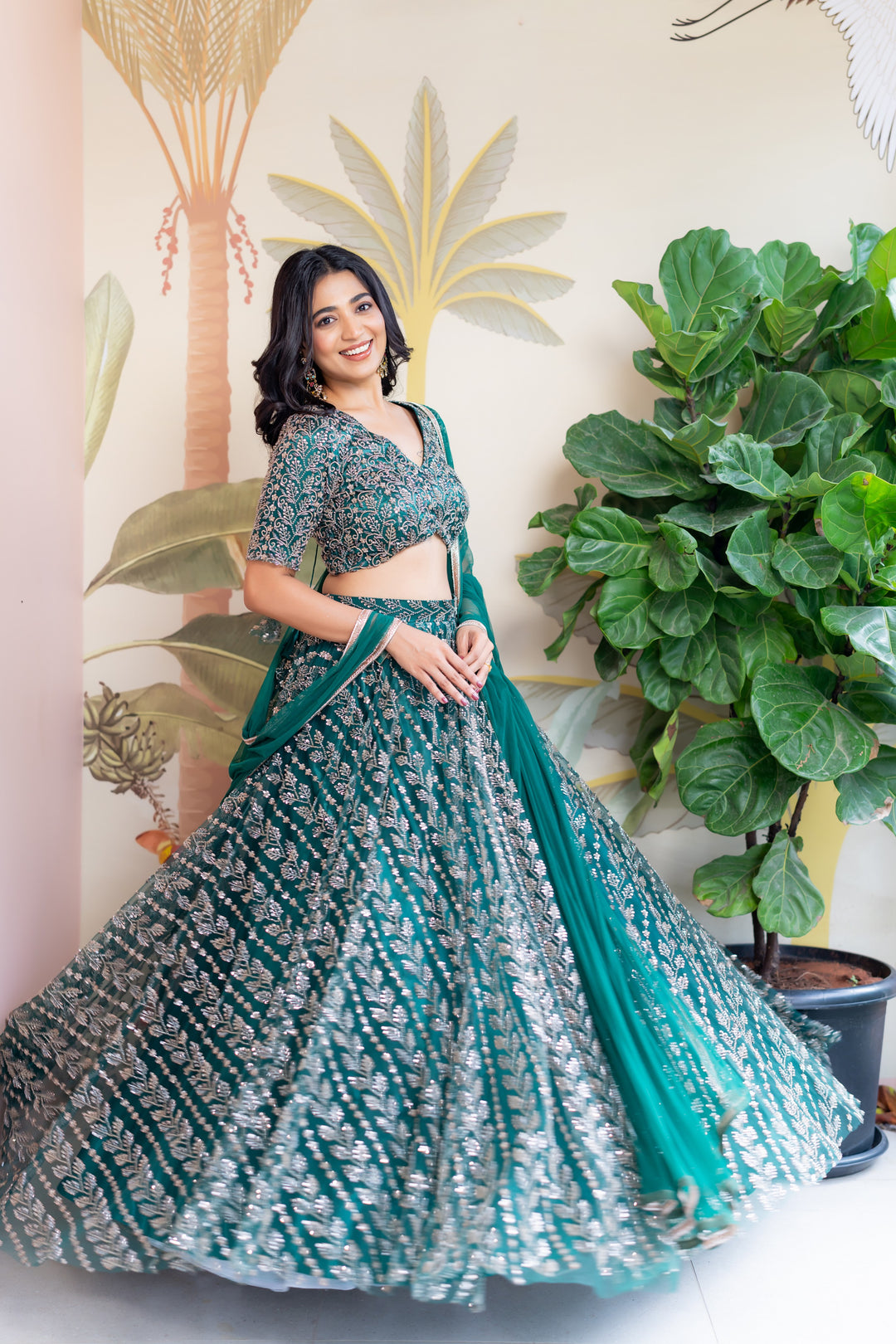 Green  Embroidery Lehenga