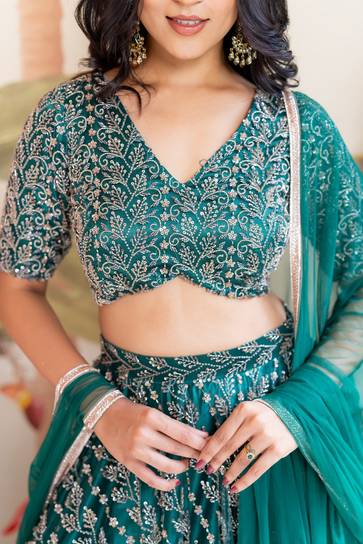 Green  Embroidery Lehenga