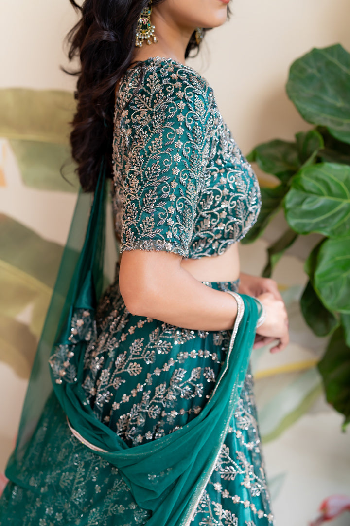 Green  Embroidery Lehenga